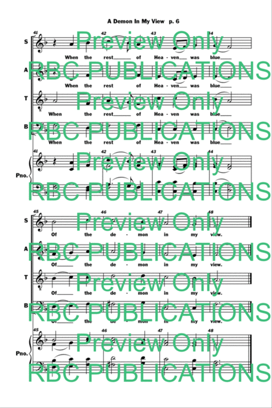 A Demon In My View (SATB) 4-Part scores gallery preview page 8