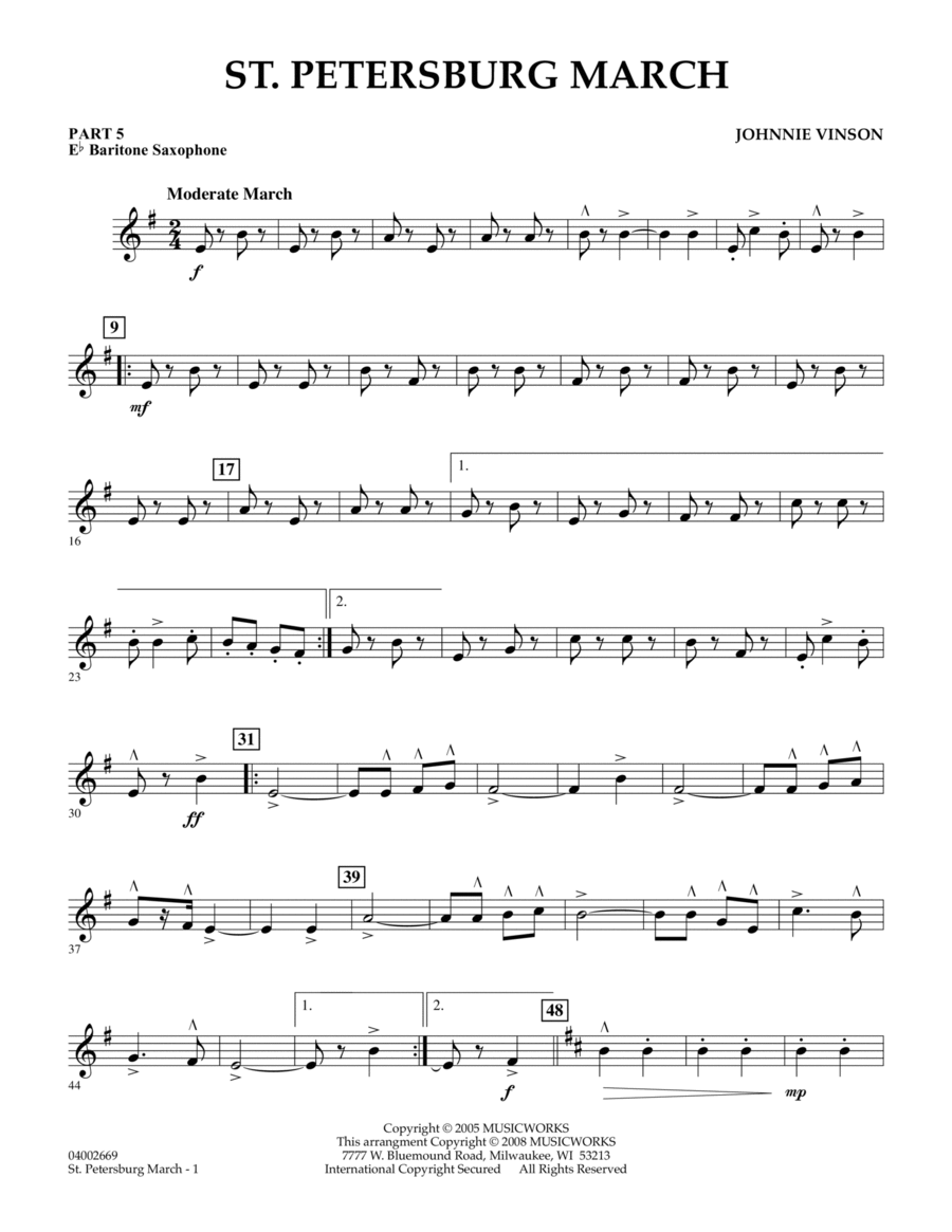 St. Petersburg March - Pt.5 - Eb Baritone Saxophone Concert Band scores gallery preview page 1