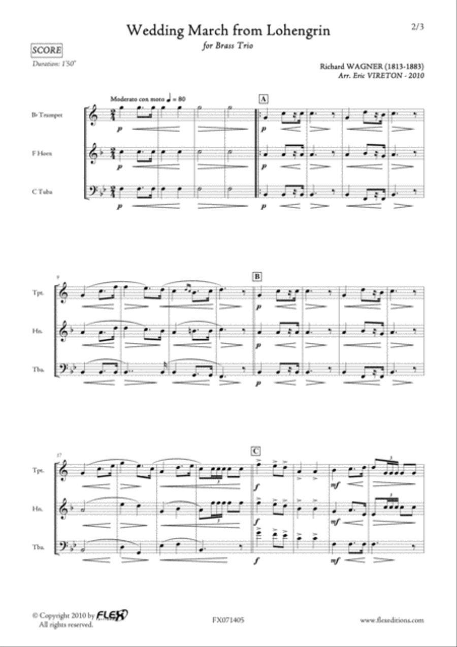Wedding March from Lohengrin Brass Trio scores gallery preview page 2