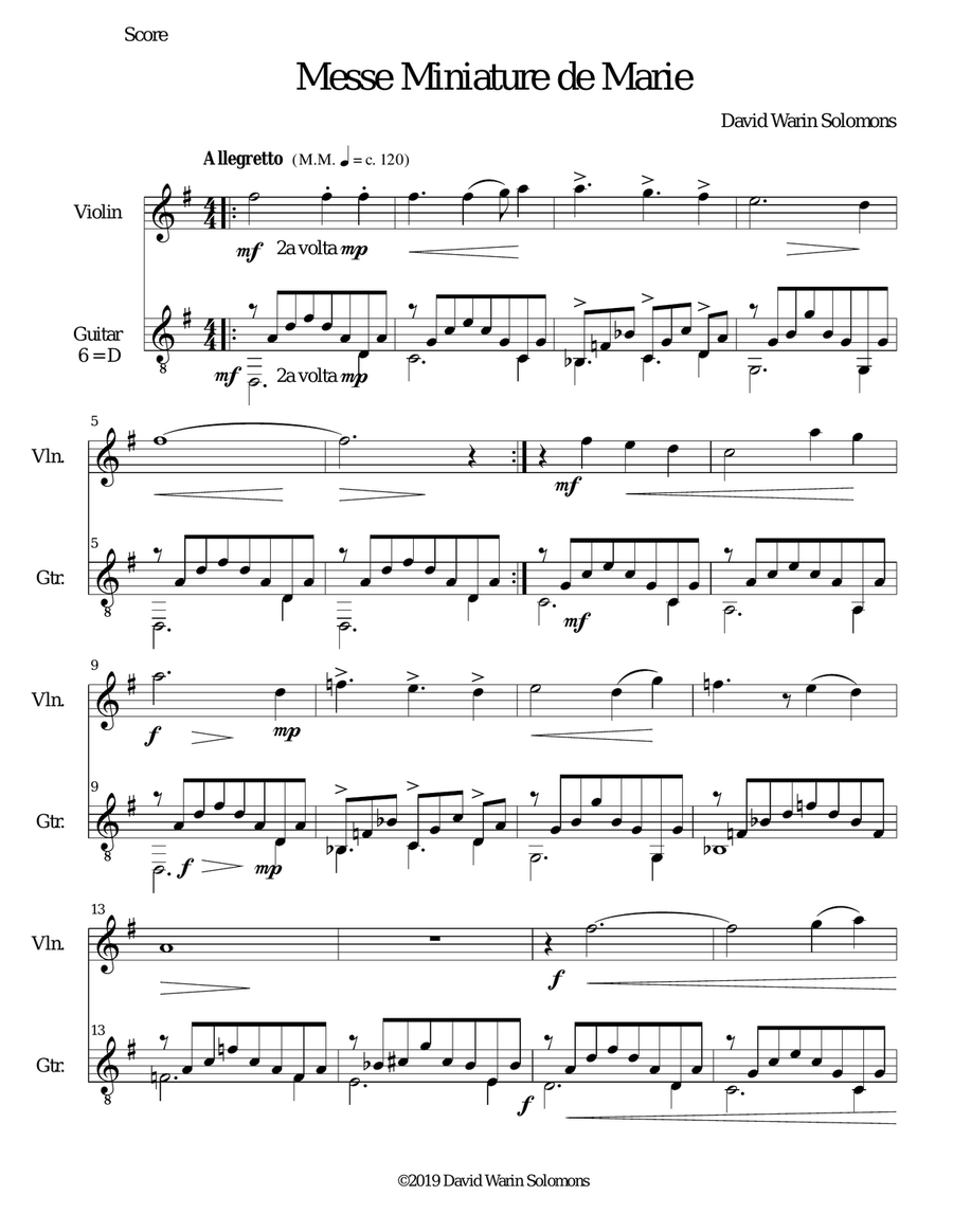 Messe miniature de Marie for violin and guitar String Duet scores gallery preview page 1