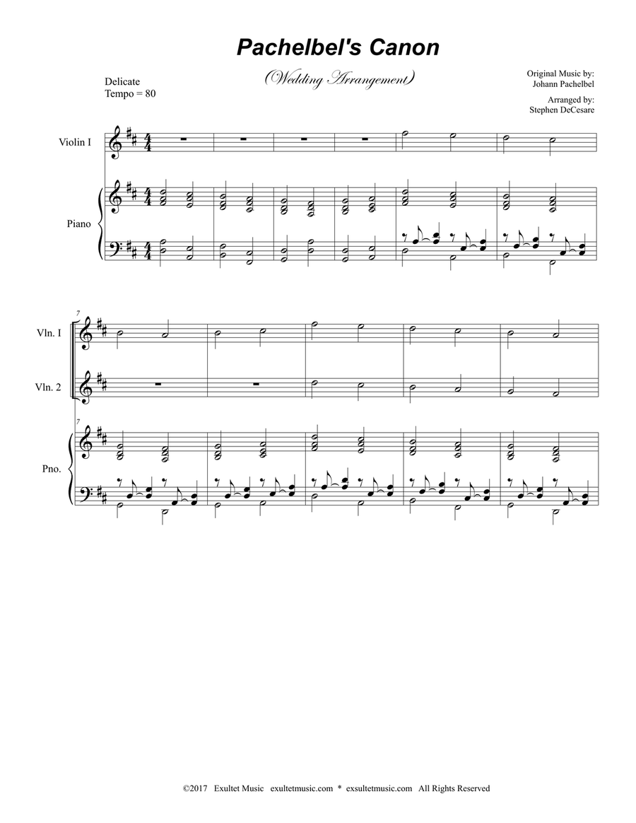 Pachelbel's Canon (Wedding Arrangement for String Quartet - Piano Accompaniment) Piano Quintet scores gallery preview page 2