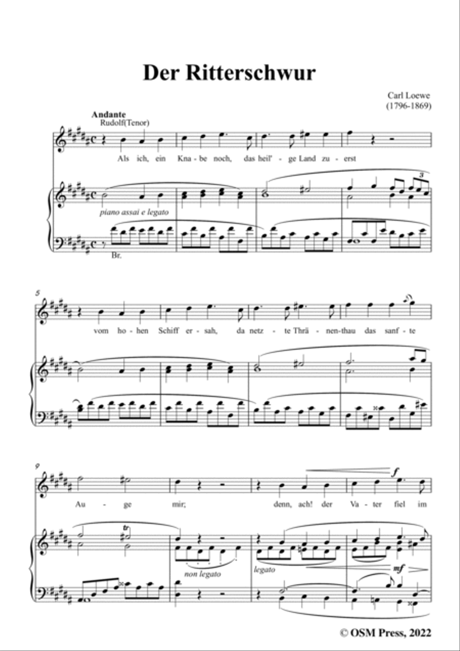 Loewe-Der Ritterschwur,in B Major,for Voice and Piano Voice Solo scores gallery preview page 3