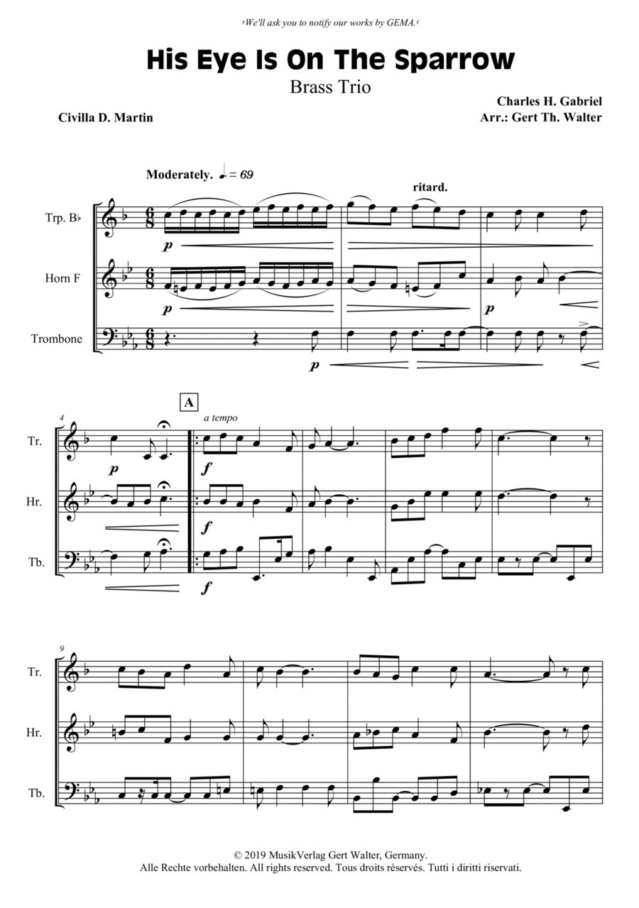 His Eye Is On The Sparrow Horn scores gallery preview page 1