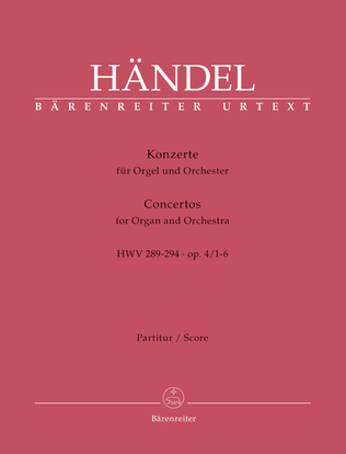Book cover for Organ Concertos, No. 1-6, Op. 4 HWV 289-294