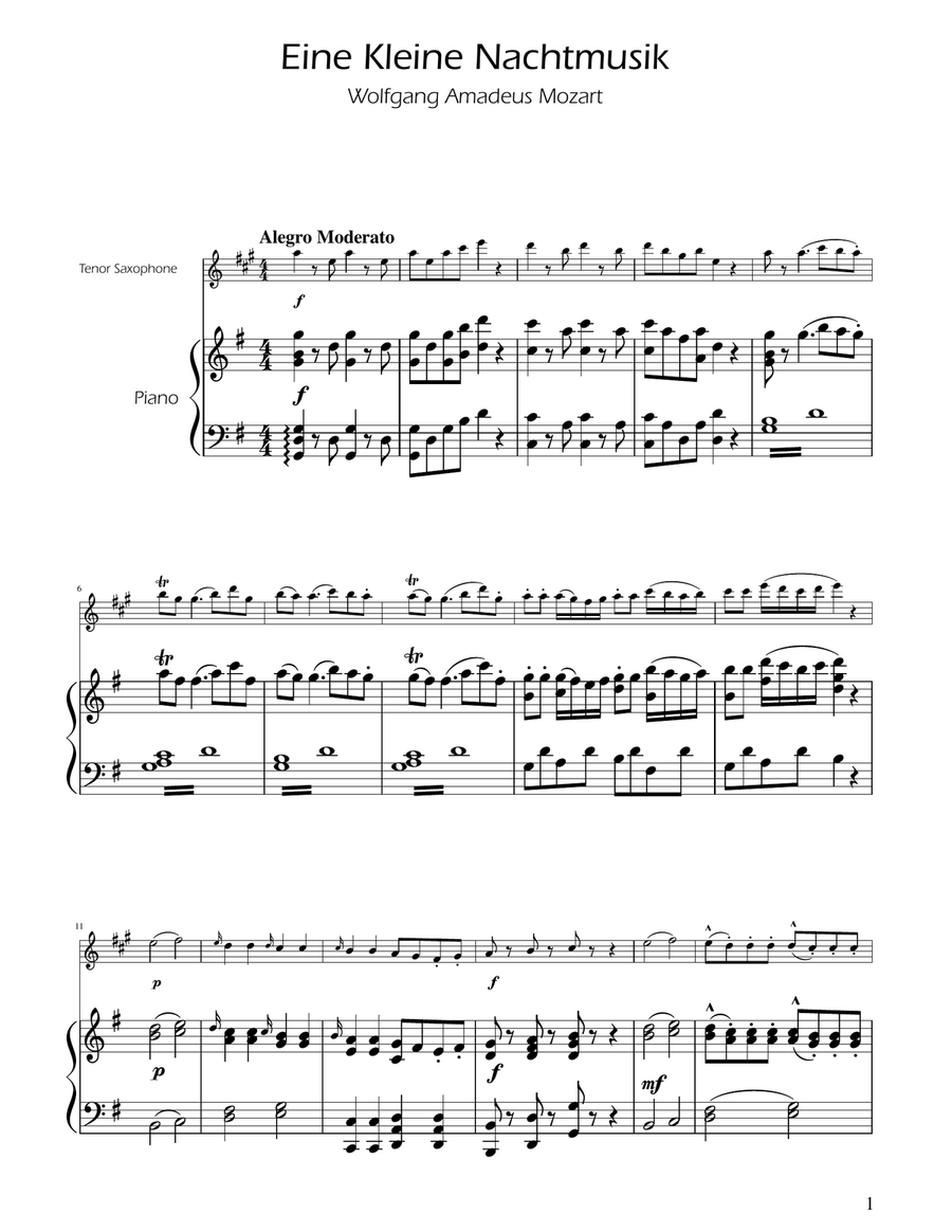 Mozart: Eine Kleine Nachtmusik (K.525) - Terno Sax Solo w/ Piano
