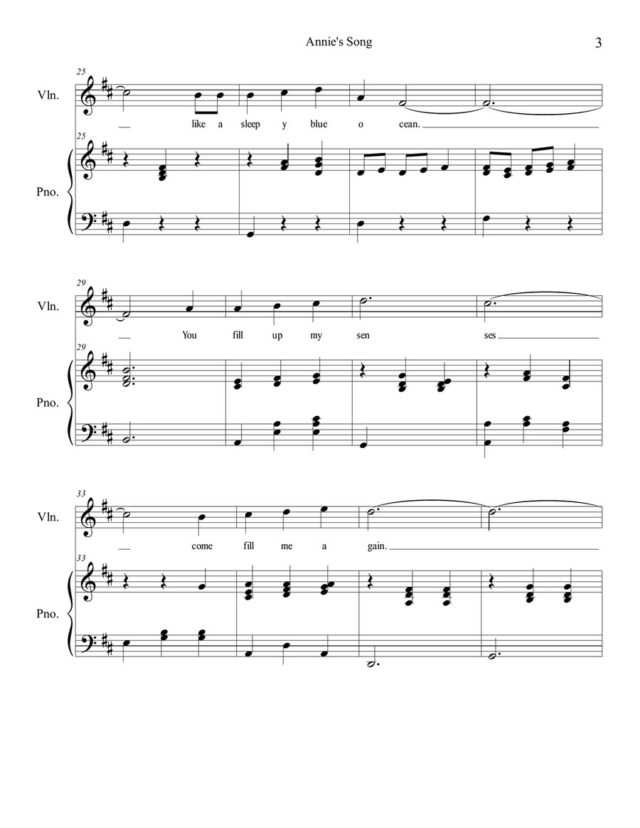 Annie's Song Violin Solo scores gallery preview page 3