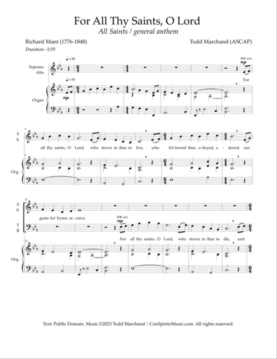 For All Thy Saints, O Lord — SATB voices, organ image number null