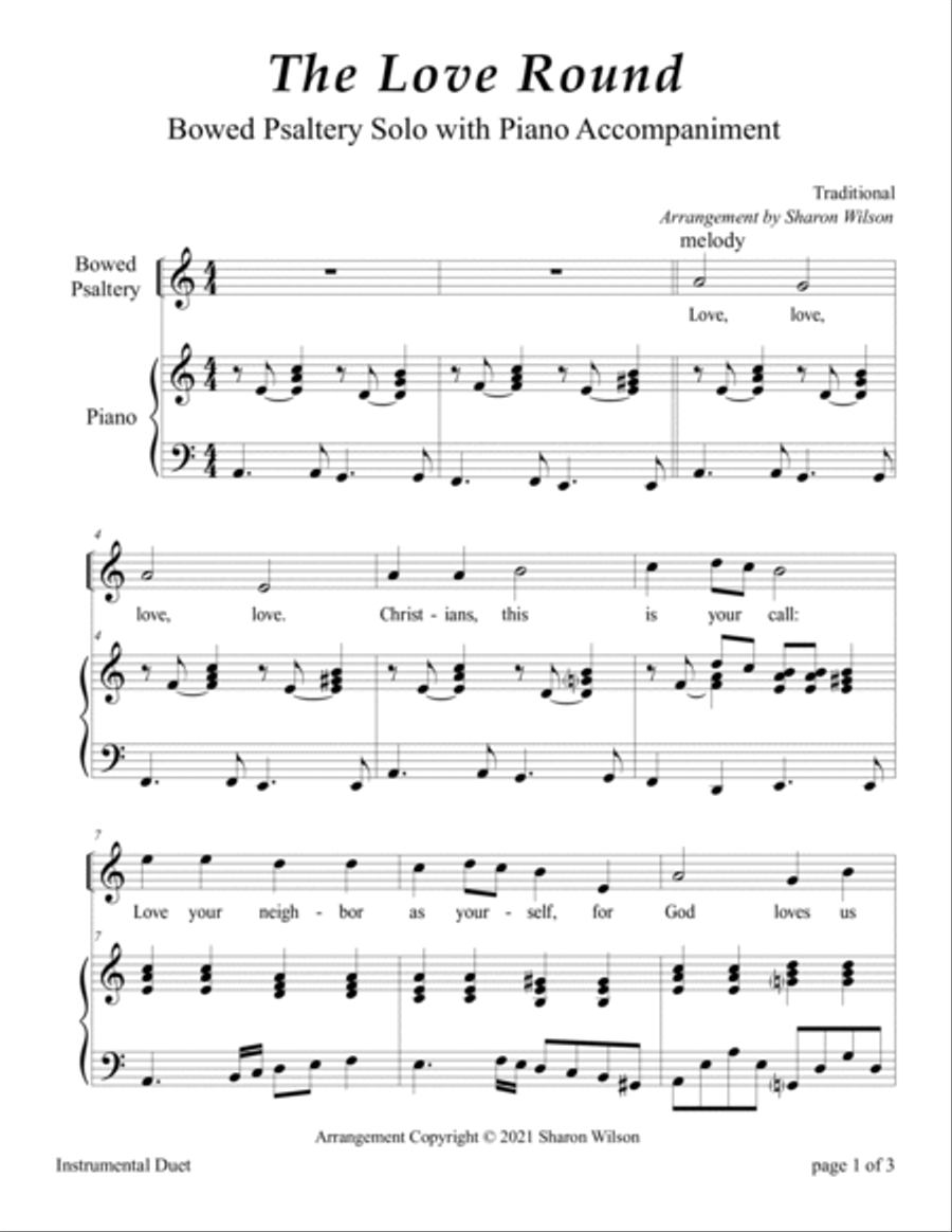 The Love Round (Easy Bowed Psaltery Solo with Piano Accompaniment) Zither scores gallery preview page 3