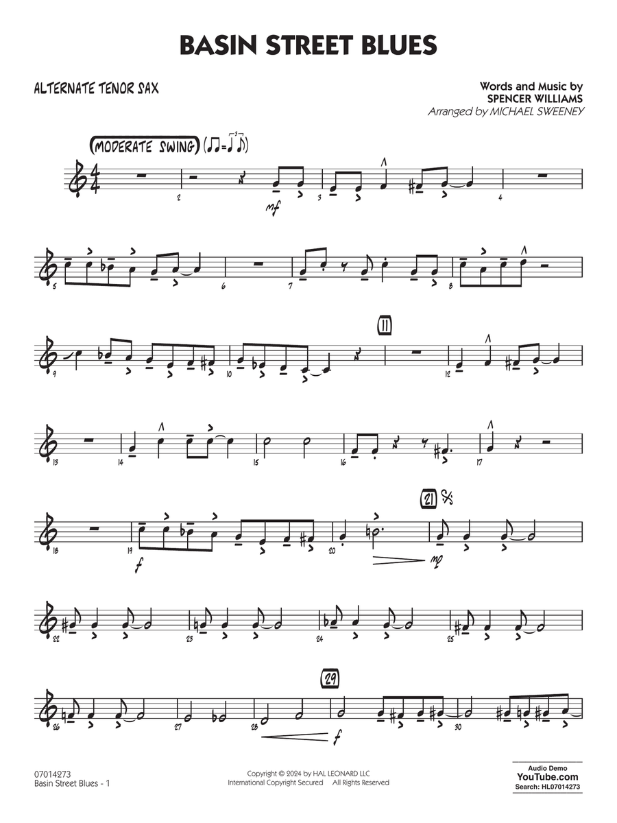 Basin Street Blues (arr. Michael Sweeney) - Alternate Tenor Sax Jazz Ensemble scores gallery preview page 1