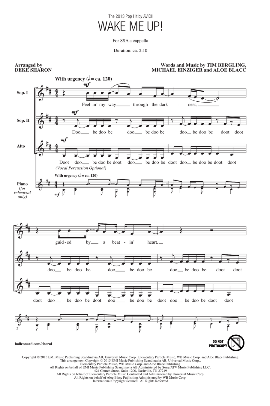 Wake Me Up! (arr. Deke Sharon) SSA scores gallery preview page 1