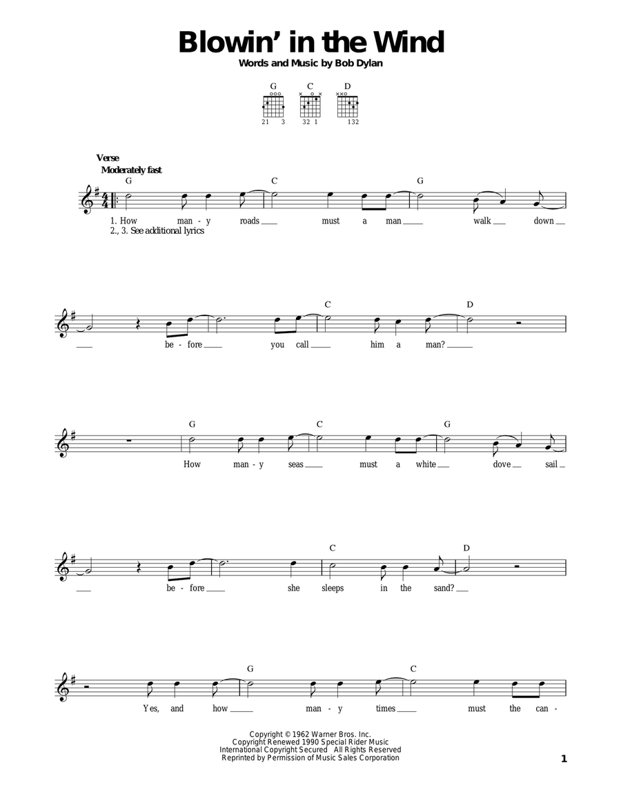 Blowin' In The Wind Blowin' In The Wind Acoustic Guitar scores gallery preview page 1