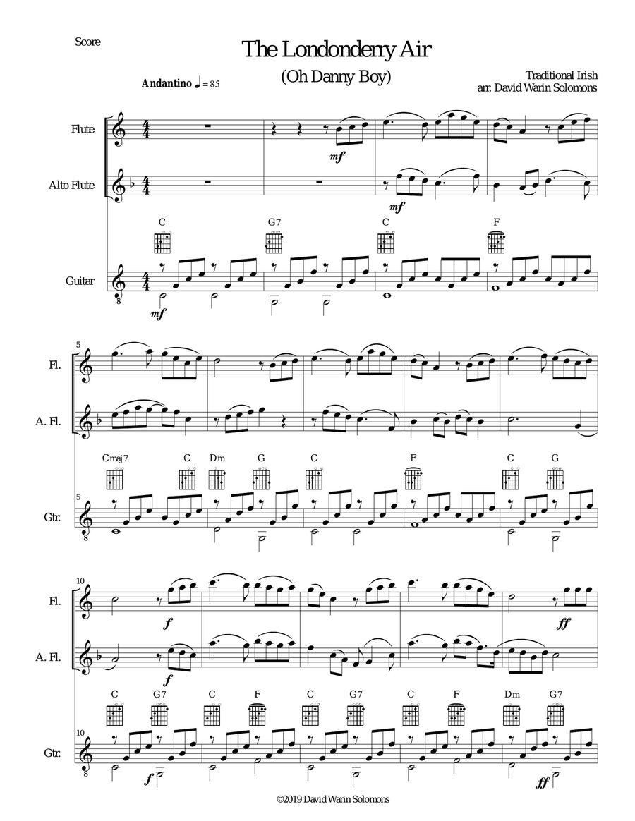 The Londonderry Air (Oh Danny Boy) for flute, alto flute and guitar Flute scores gallery preview page 1