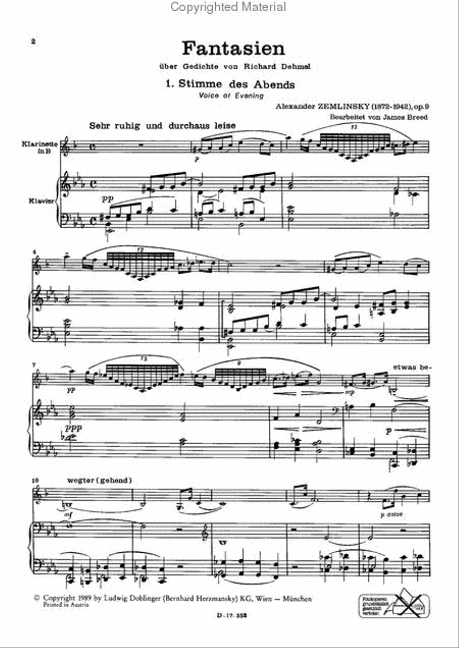 4 Fantasien uber Gedichte von R. Dehmel Clarinet Solo scores gallery preview page 2