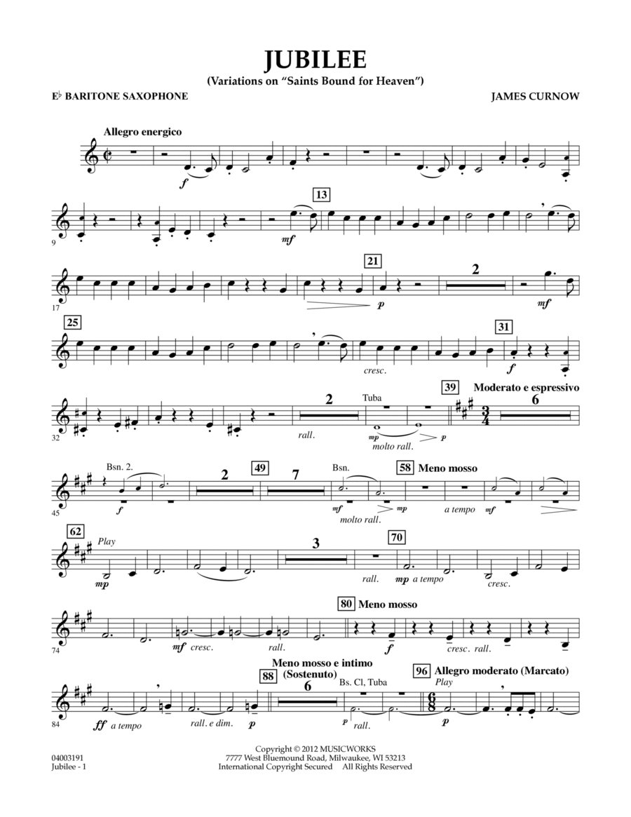 Jubilee (Variations On "Saints Bound for Heaven") - Eb Baritone Saxophone