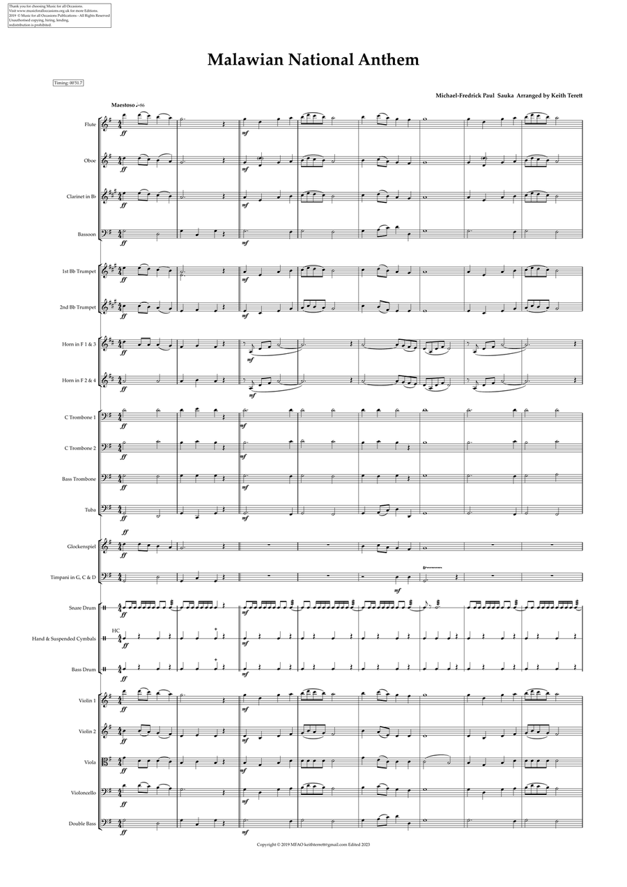 Malawian National Anthem for Symphony Orchestra (Olympic National Anthem Series) Full Orchestra scores gallery preview page 2