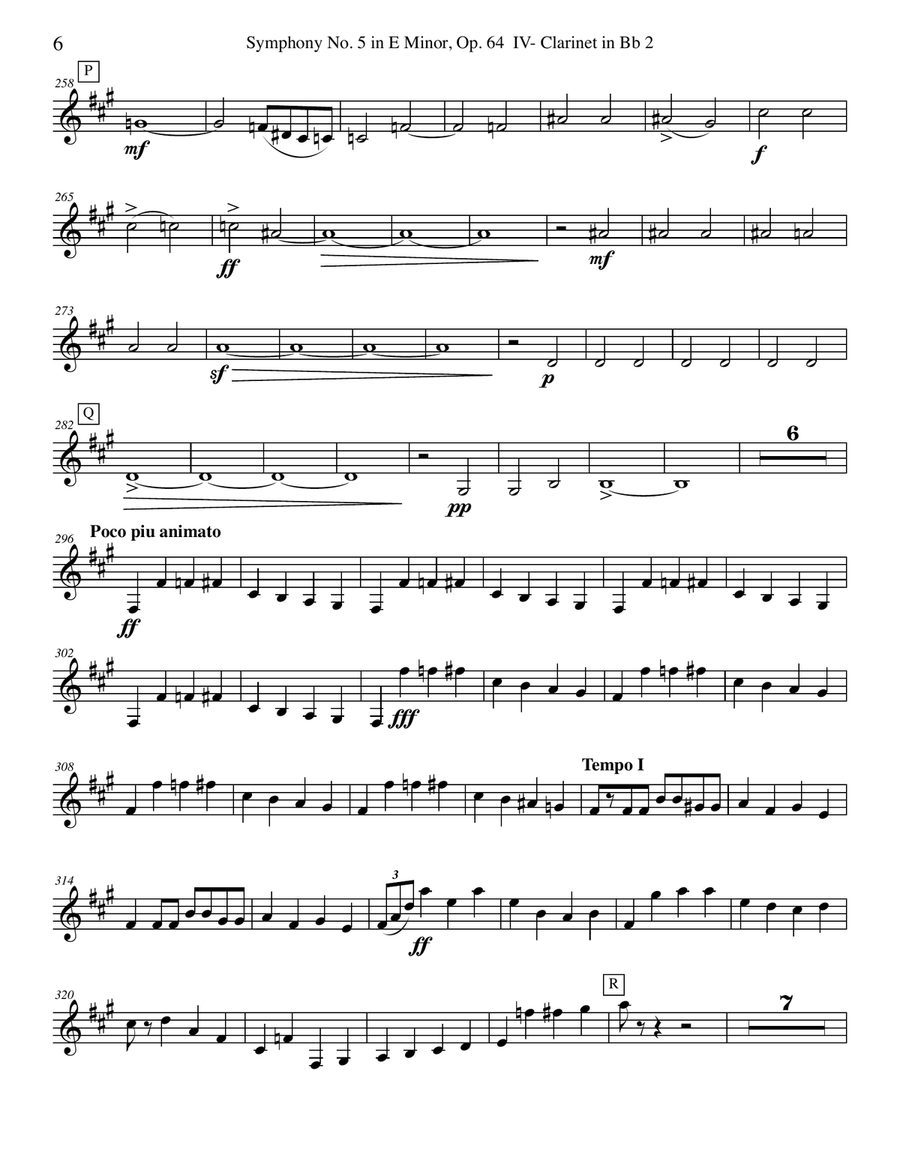 ‪Tchaikovsky‬ Symphony No. 5, Movement IV - Clarinet in Bb 2 (Transposed Part), Op. 64 B-Flat Clarinet scores gallery preview page 6