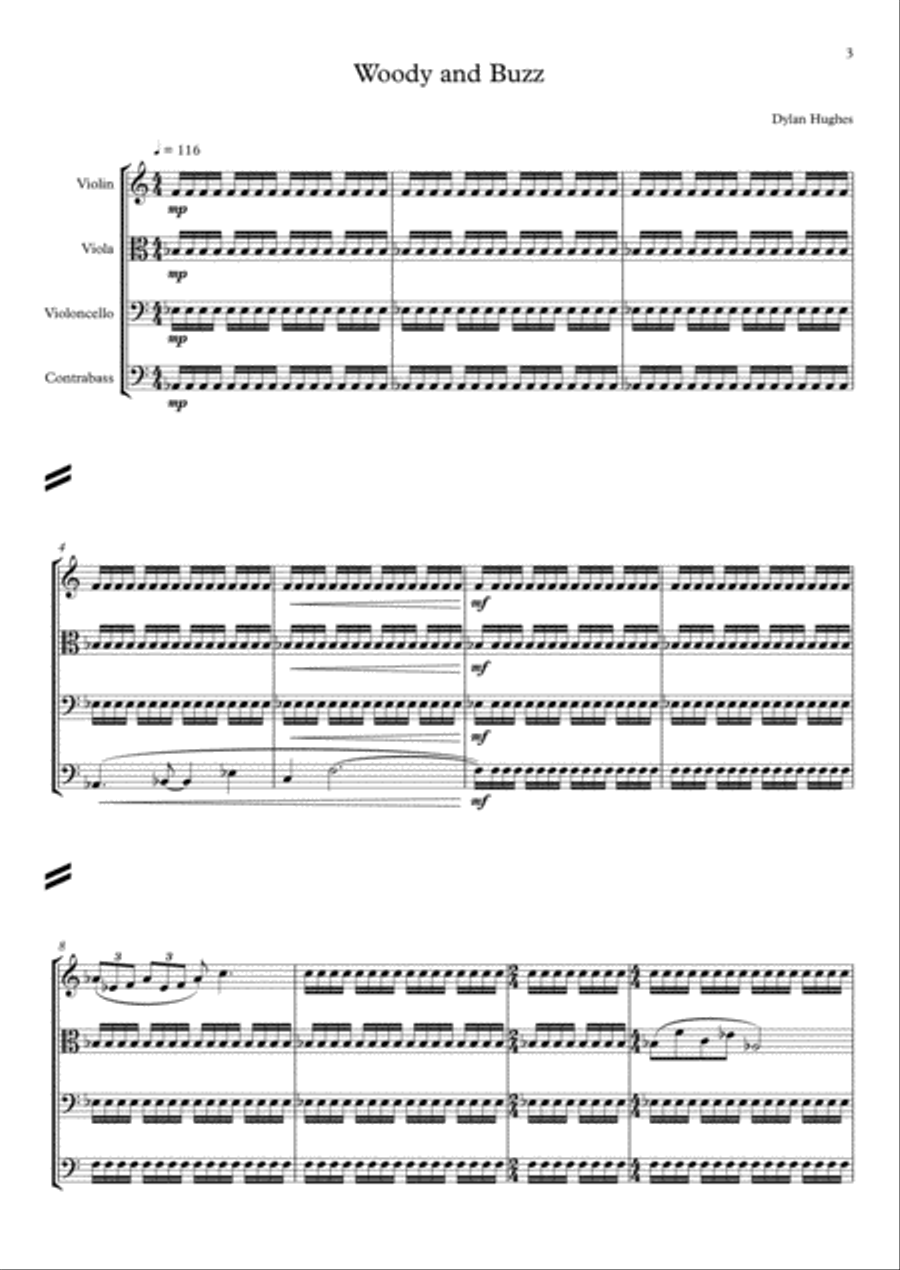 Woody and Buzz for String Quartet (Vn,Va,Vc,Cb) String Quartet scores gallery preview page 3