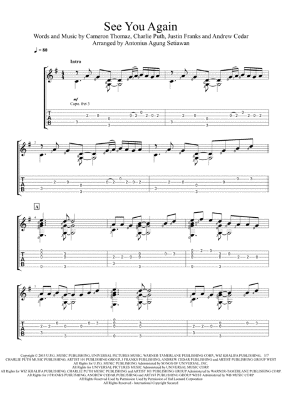 See You Again from FURIOUS 7 Acoustic Guitar scores gallery preview page 1