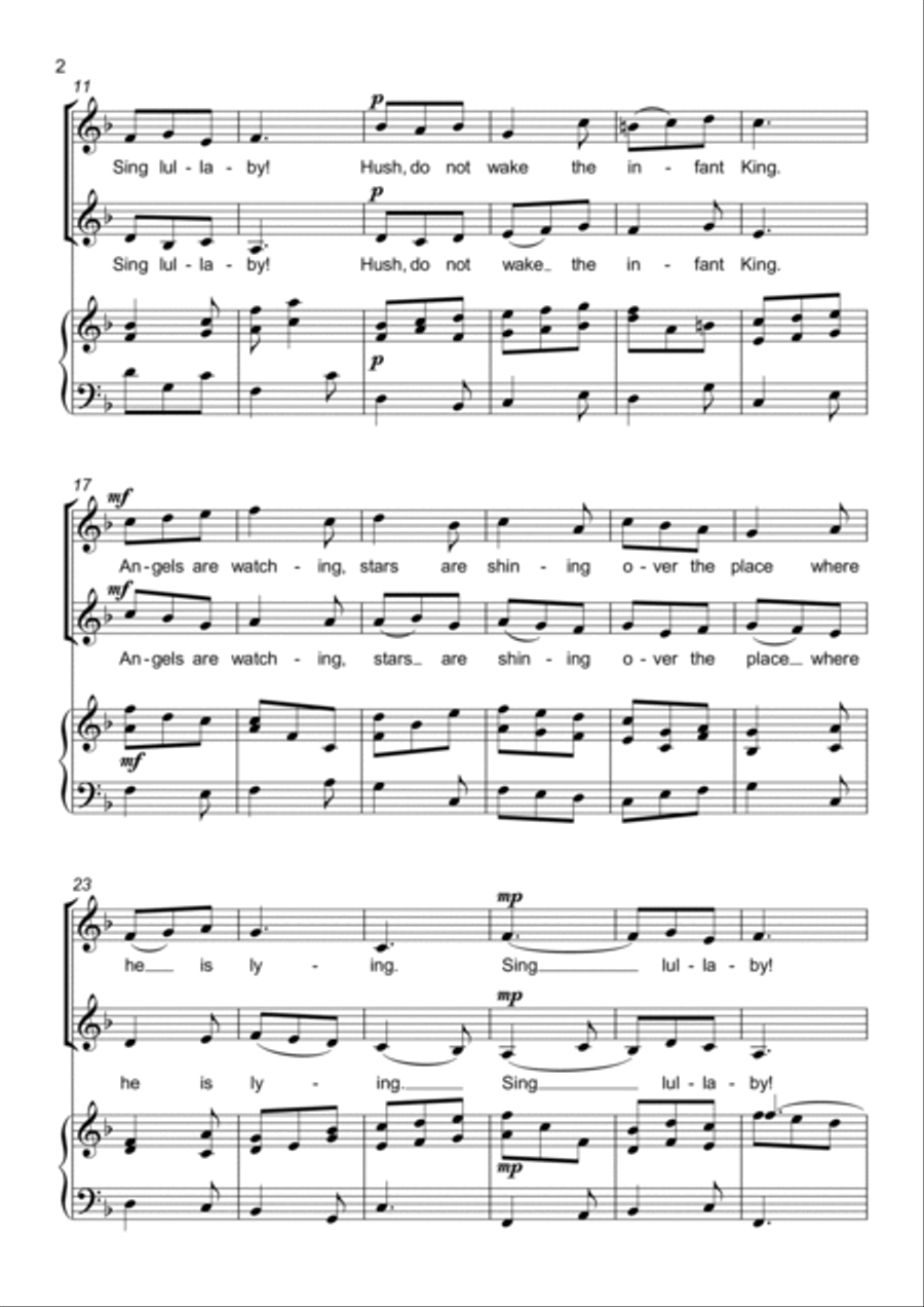 Sing Lullaby - The Infant King - Two part choir - SA - Upper Voices SA scores gallery preview page 2