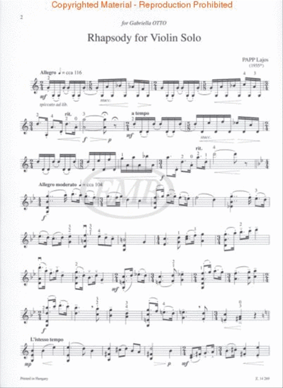 Rhapsody for violin solo Violin Solo scores gallery preview page 2