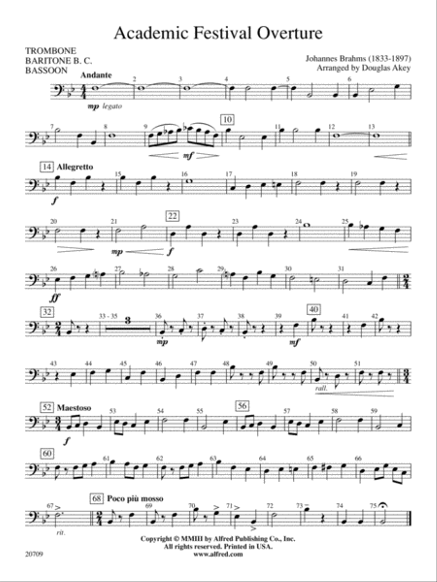 Academic Festival Overture: 1st Trombone Concert Band scores gallery preview page 1