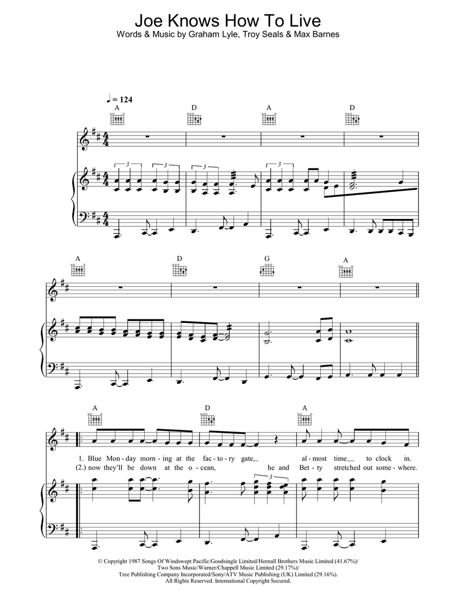 Joe Knows How To Live Piano, Vocal, Guitar scores gallery preview page 1