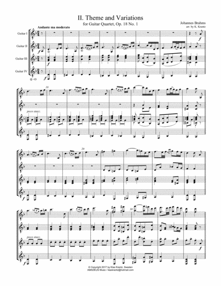 Andante Op. 18 Theme and Variations for guitar quartet image number null