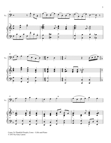 THREE THANKSGIVING HYMNS for Cello & Piano (Score & Parts included) image number null