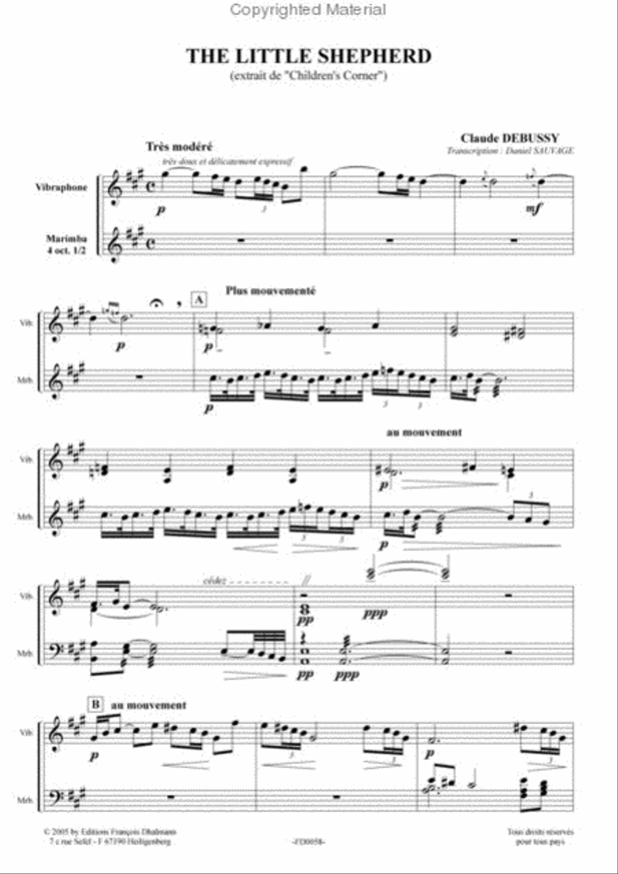 The little shepherd . Transcription Daniel Sauvage Percussion scores gallery preview page 2