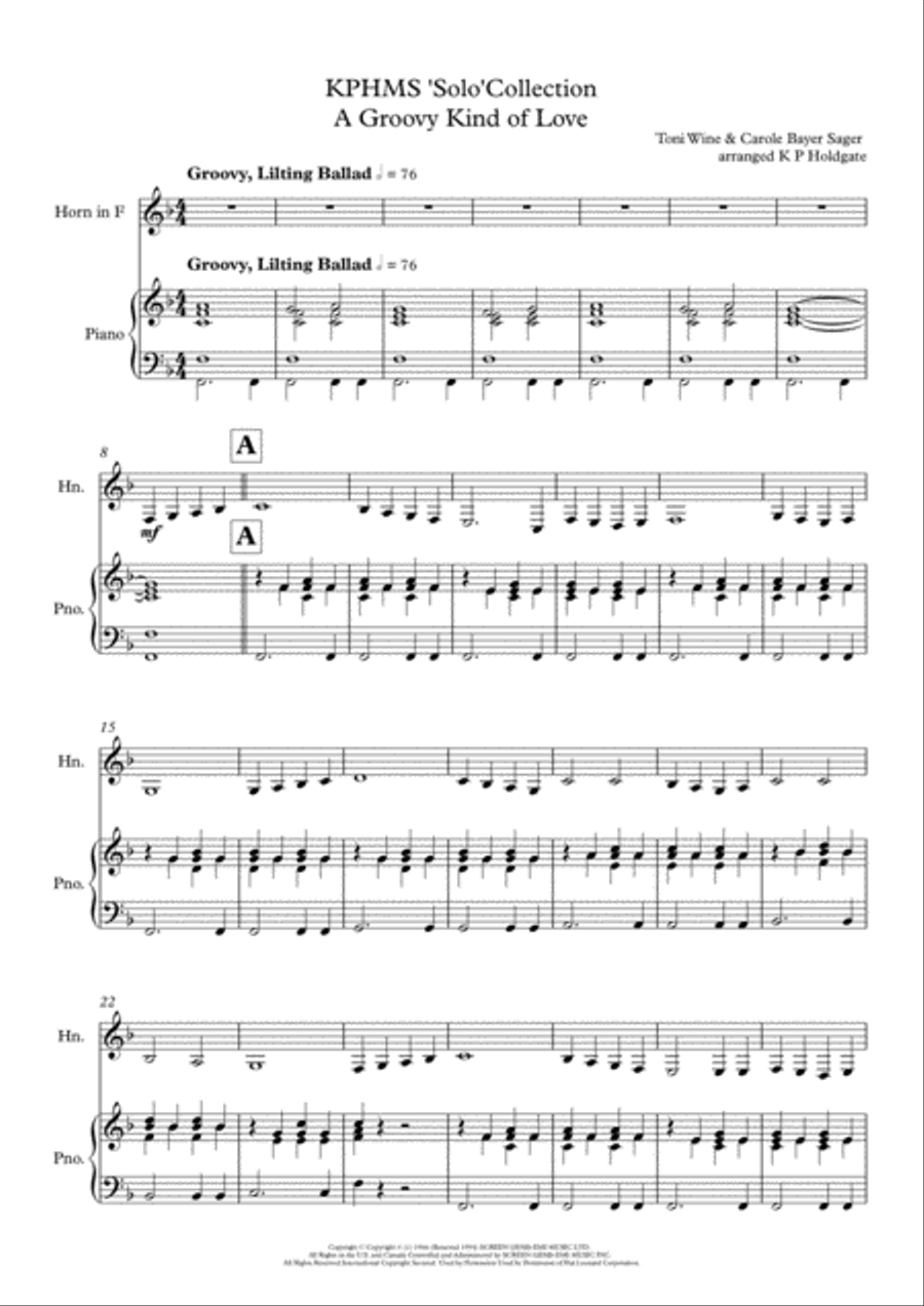 A Groovy Kind Of Love Horn scores gallery preview page 1