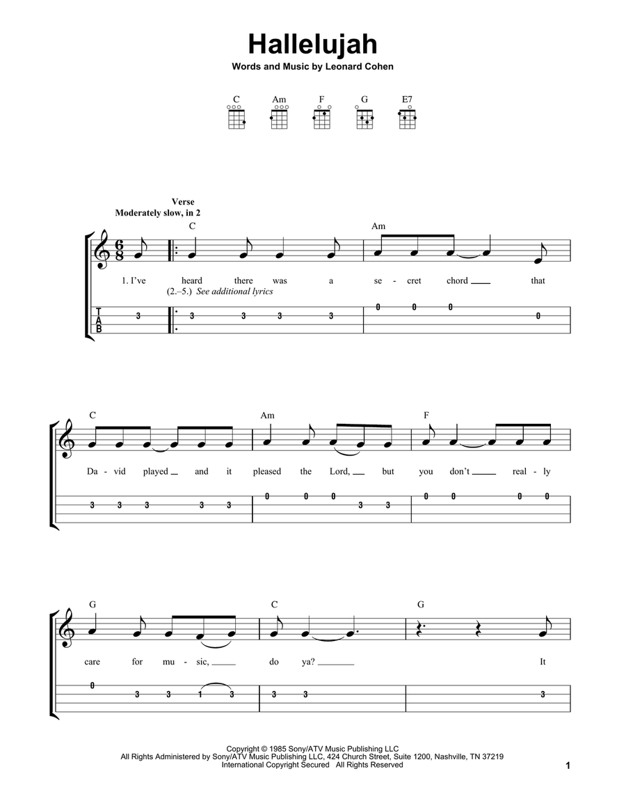 Hallelujah Ukulele scores gallery preview page 1