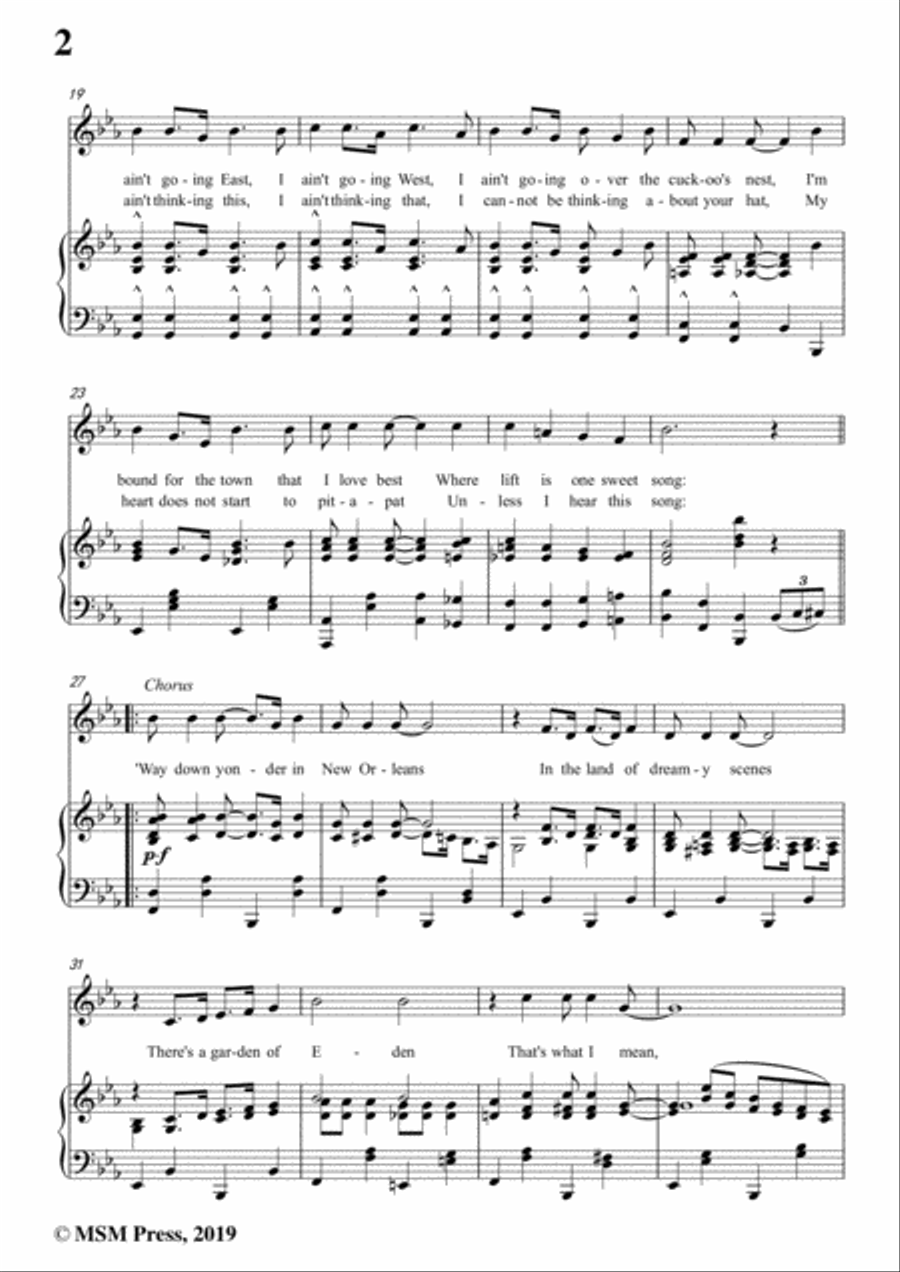 Turner Layton-Way Down Yonder in New Orleans,in E flat Major,for Voice&Pno Voice scores gallery preview page 4