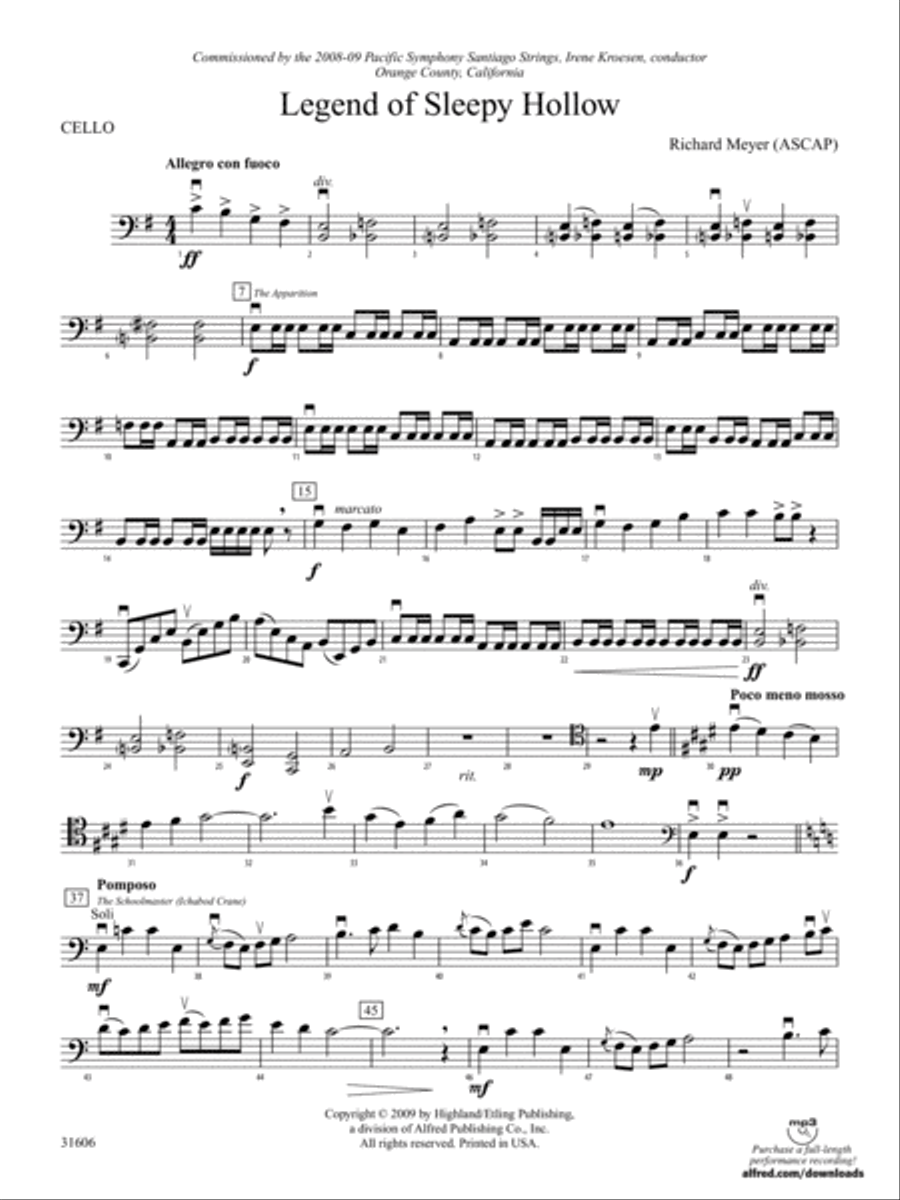 Legend of Sleepy Hollow: Cello String Orchestra scores gallery preview page 1