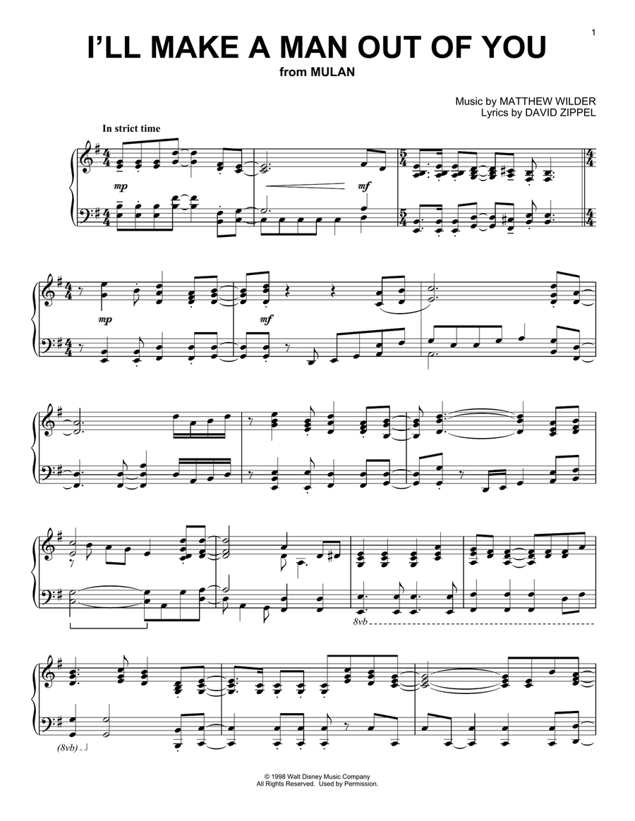 I'll Make A Man Out Of You (from Mulan) Piano Solo scores gallery preview page 1