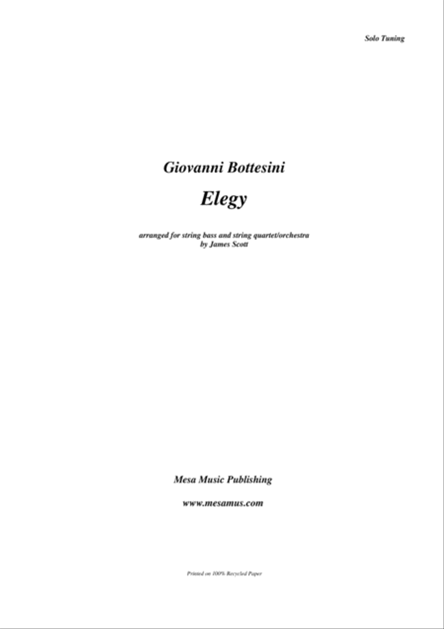 Giovanni Bottesini, Elegy, for solo double bass in solo tuning and string quartet, quintet or strin String Quartet scores gallery preview page 1