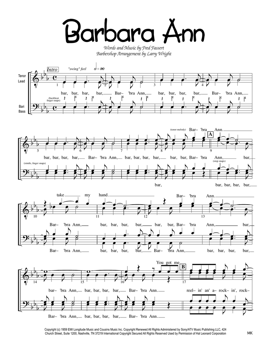 Barbara Ann TTBB scores gallery preview page 1