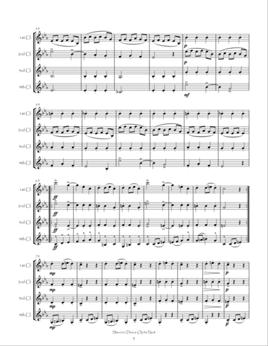 Slavonic Dance Op46 No8 for Clarinet Quartet Clarinet Quartet scores gallery preview page 3