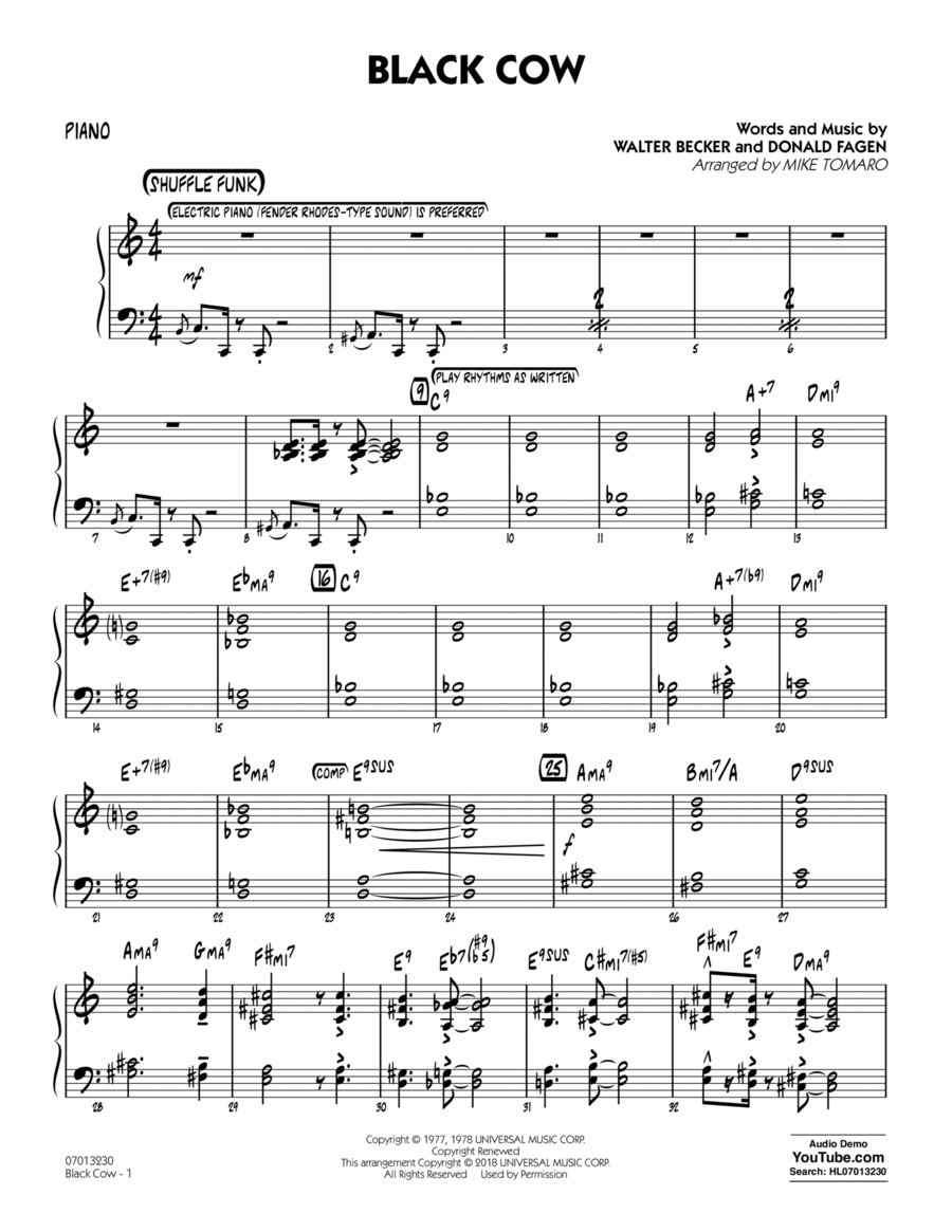 Black Cow (arr. Mike Tomaro) - Piano