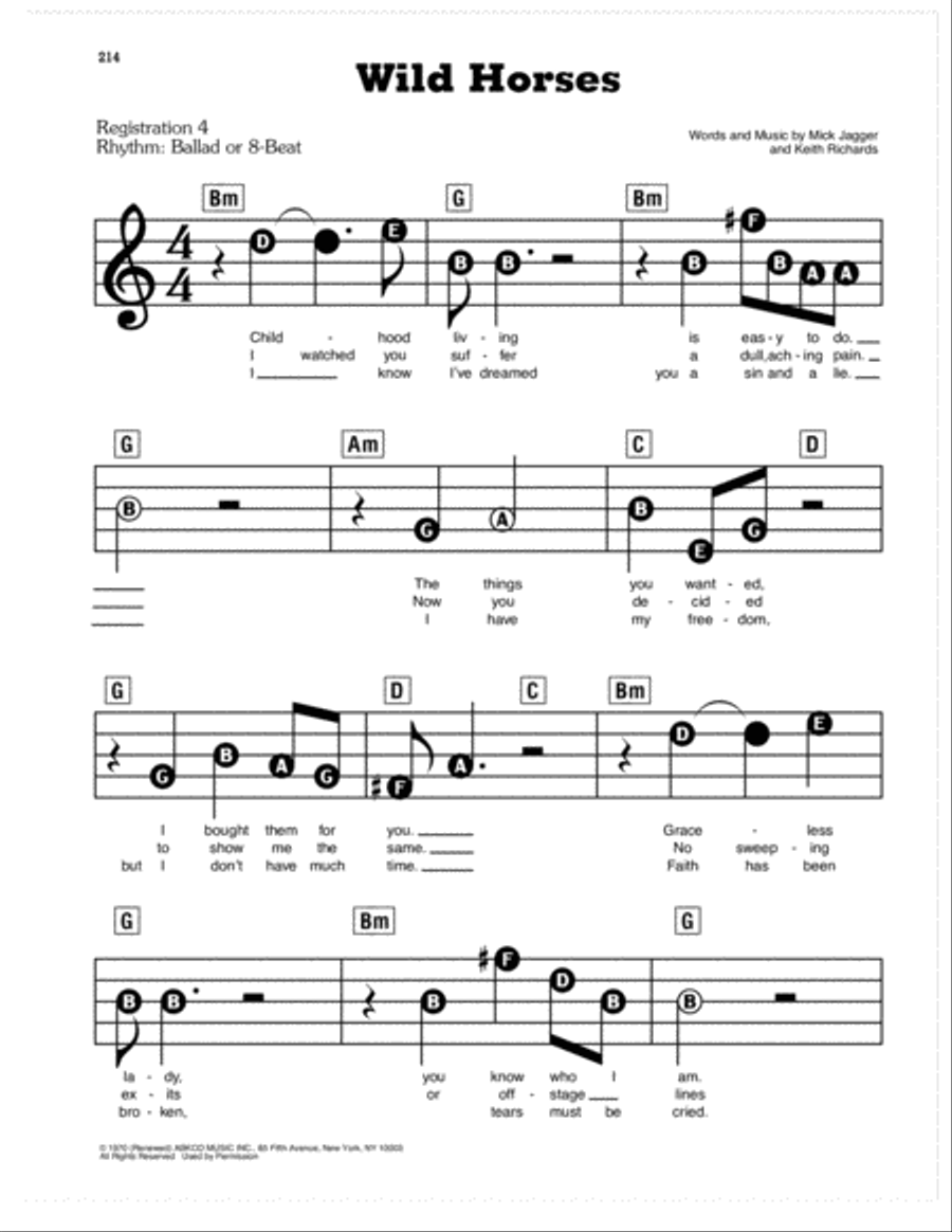 Wild Horses Electronic Keyboard scores gallery preview page 1