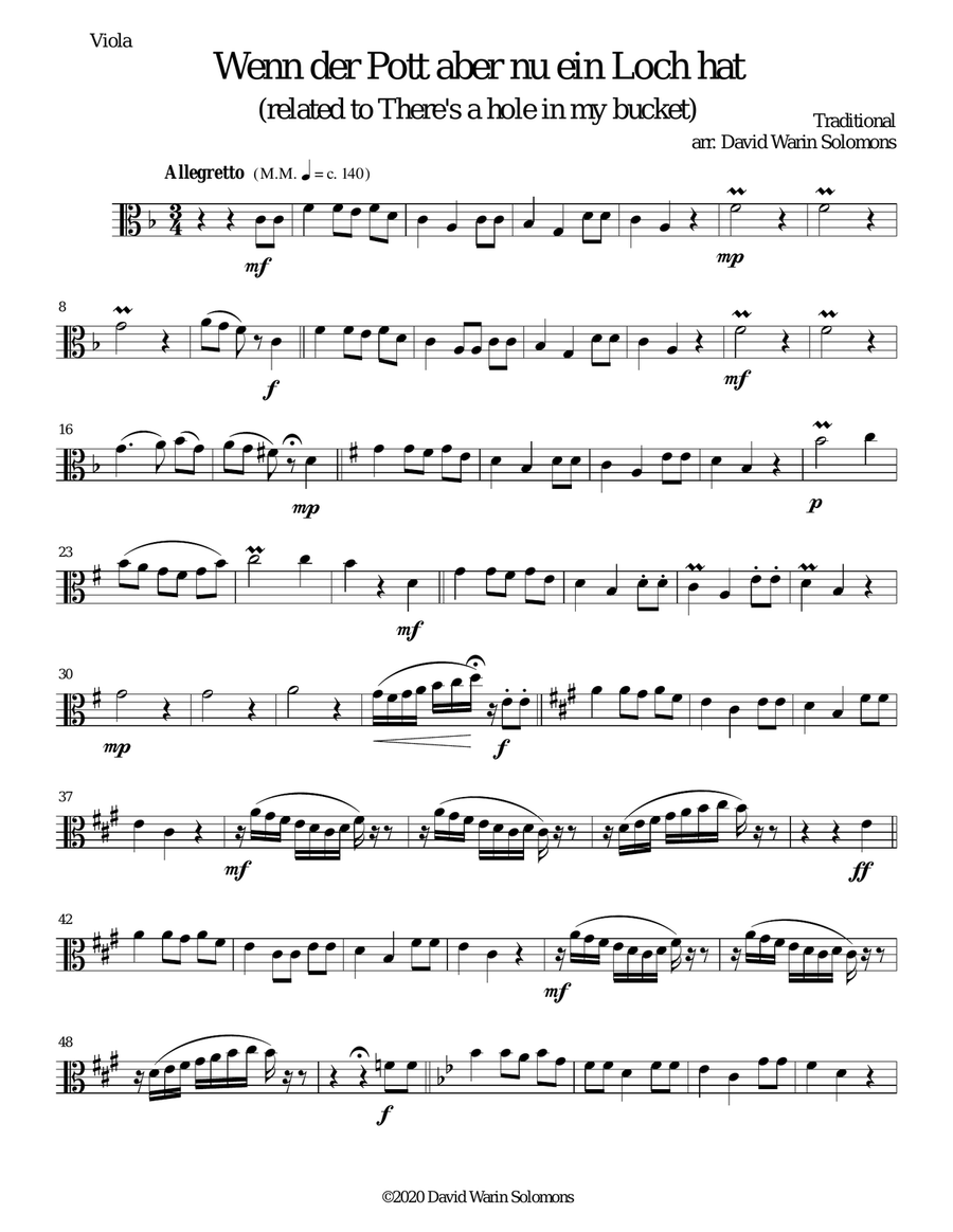 Wenn der Pott aber nu ein Loch hat (There's a hole in my bucket) for viola, cello and guitar Small Ensemble scores gallery preview page 5