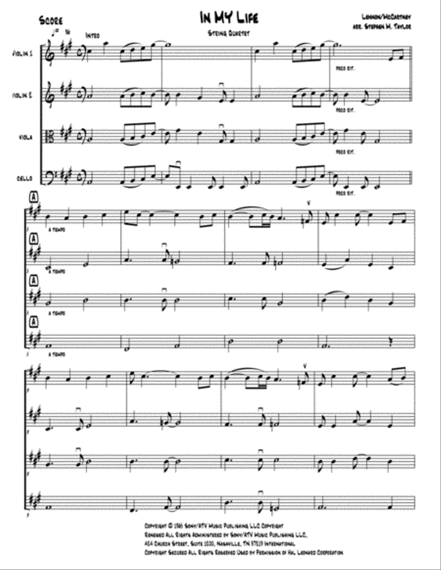 In My Life String Quartet scores gallery preview page 3