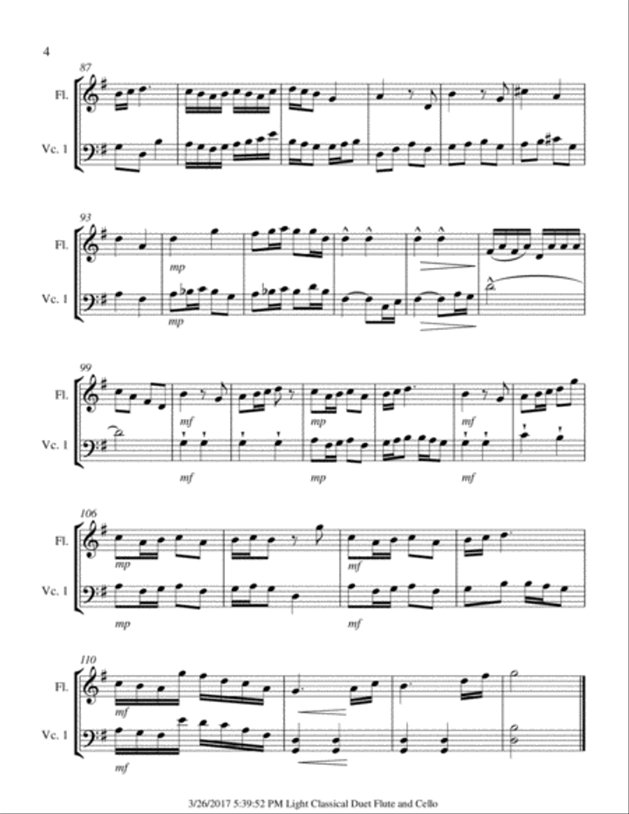 Light Classical Duet for Flute and Cello Flute scores gallery preview page 4