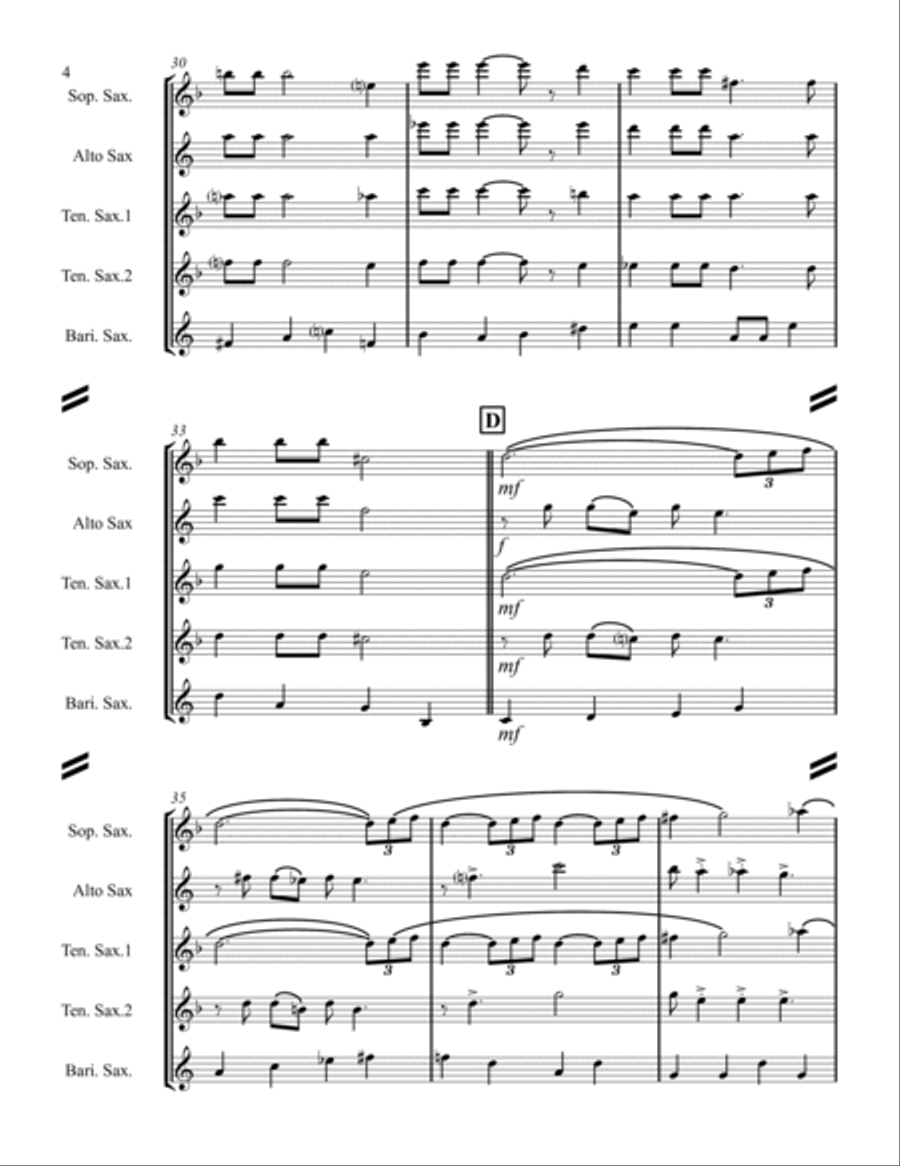 Moonlight Serenade Saxophone Quintet scores gallery preview page 5