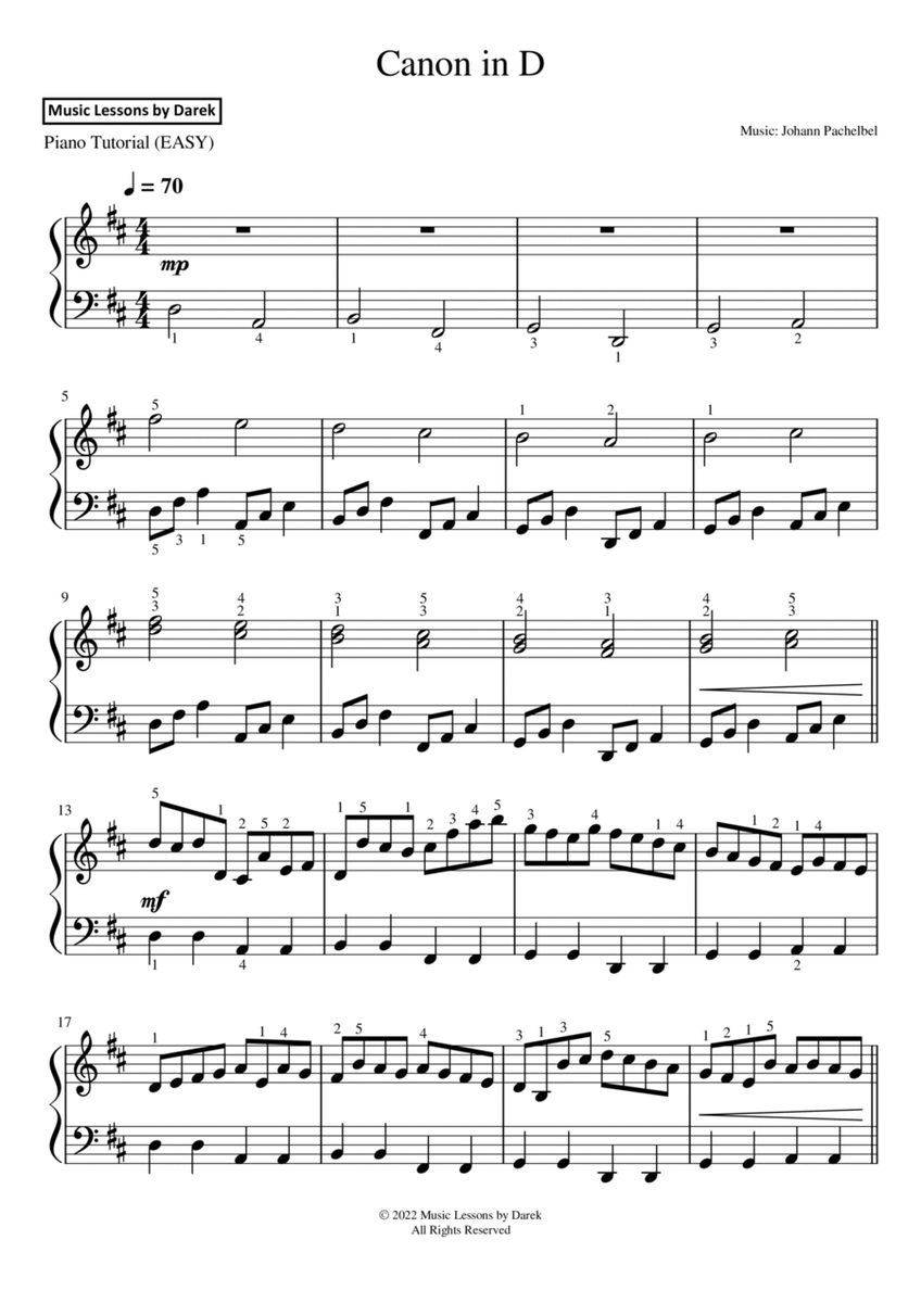 Canon in D (EASY PIANO) [Johann Pachelbel] image number null
