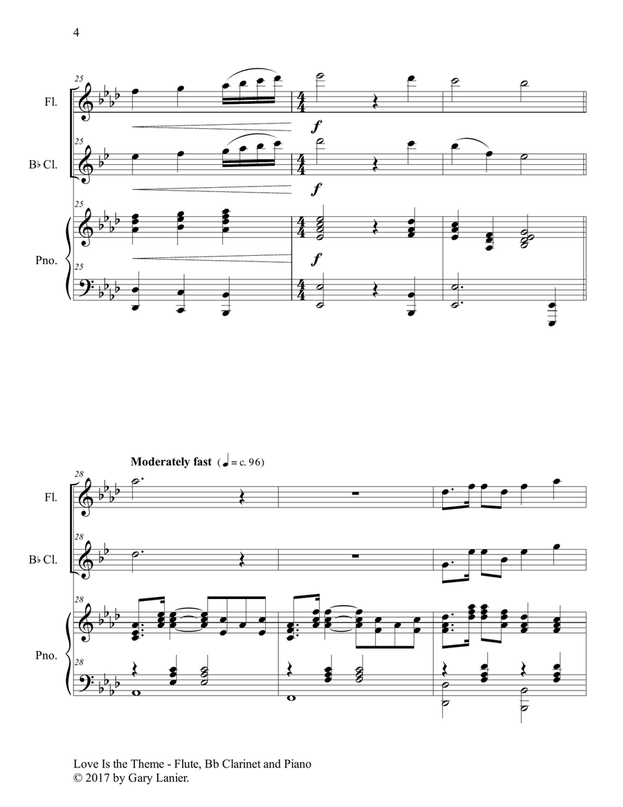 LOVE IS THE THEME (Trio – Flute, Bb Clarinet & Piano with Score/Part) Woodwind Duet scores gallery preview page 5