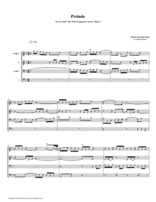 Prelude 21 from Well-Tempered Clavier, Book 2 (String Quartet)
