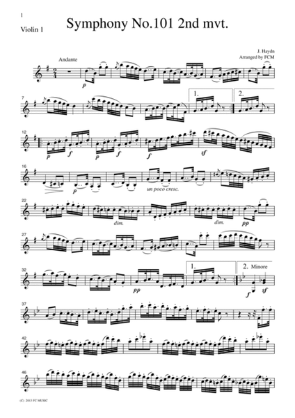 Haydn Symphony No.101 2nd mvt., for string quartet, CH003 image number null
