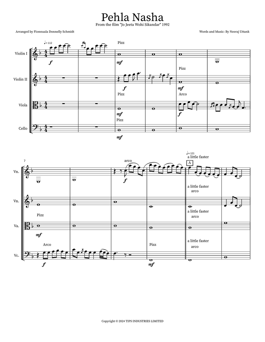 Pehla Nasha String Quartet scores gallery preview page 1