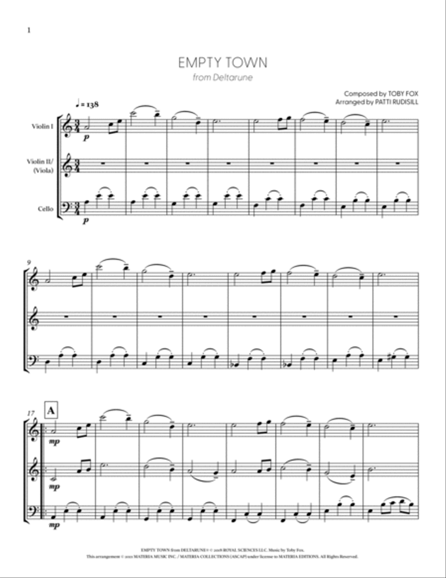 Empty Town (from DELTARUNE) (Trio for Two Violins and Cello) String Trio scores gallery preview page 2