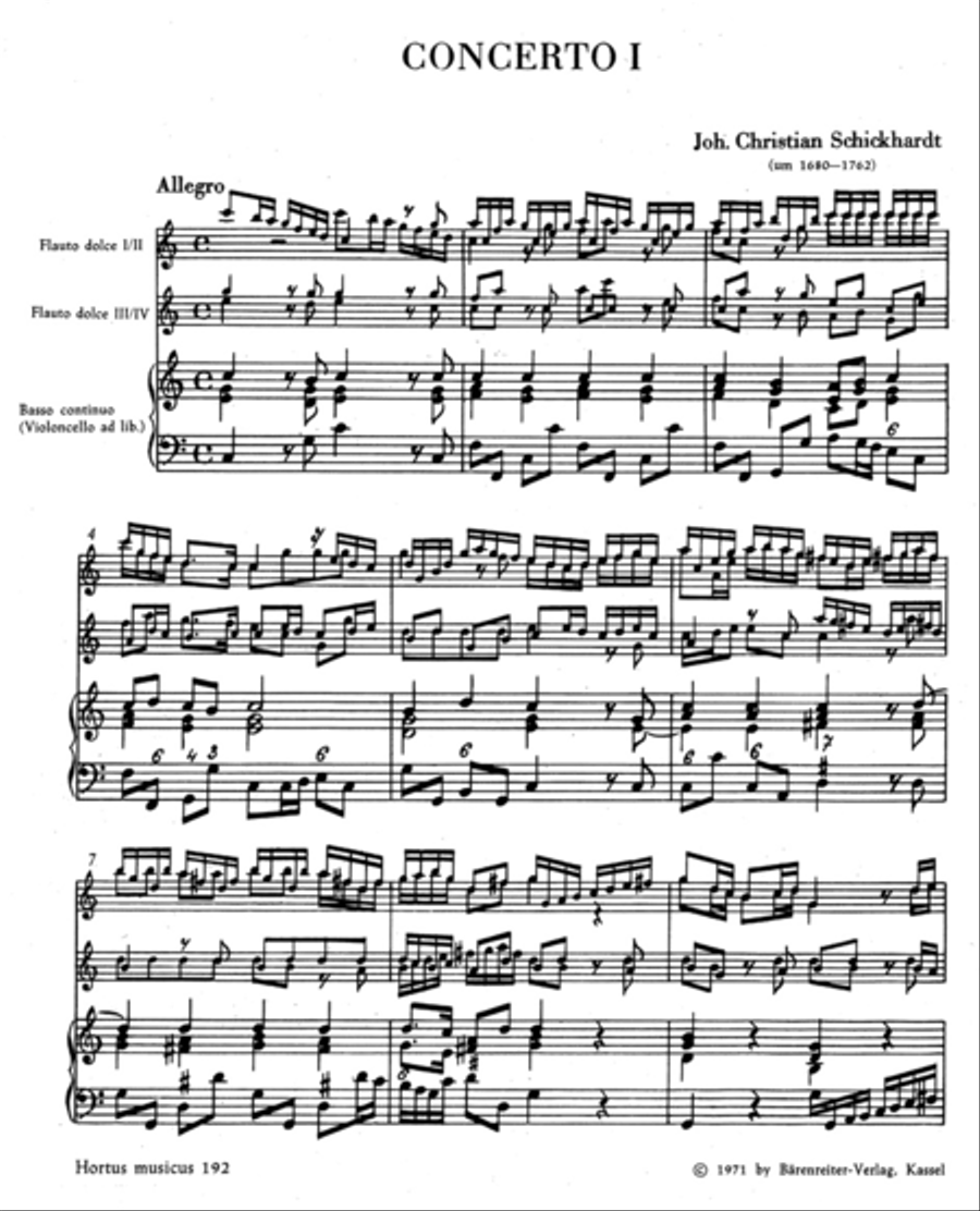 Sechs Konzerte für 4 Altblockflöten und Basso continuo Alto Recorder scores gallery preview page 2